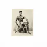 African American model on the artist's custom posing prop. Silver gelatin by Bruce Bellas, photograph. Photographer's stamp and code verso. Tipped to board, offered Apr 2026
