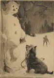 Untitled by Morgan Dennis, Etching. Depiction of a snowman and terrier, offered Apr 2026