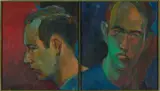 Diptych self-portrait by William Levitt Jr., Oil on canvas. Two (2) custom-built canvases attached via, offered Apr 2026
