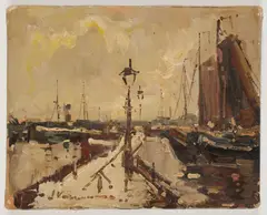 Boats in Harbor by Johannes Karel Veerman, 1971, Oil on canvas, offered Apr 2026