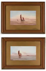 A pair of seascapes with one appearing to depict battleships by Fred Stafford, Gouache. Each, offered Mar 2026