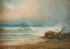 Seascape by D.A. Fisher, Oil on artist board. 1895, offered Mar 2026