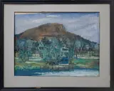 Landscape with mountain by Eugene Karlin, 1944, Tempera on paper, offered Mar 2026