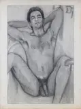 Nude with Arms Behind Head." by Stephen Hale, Charcoal on paper, offered Feb 2026