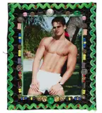 Wall hanging by Bill Bowers, Mixed media photograph, beads, buttons, on repurposed textile, offered Feb 2026