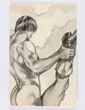 Manscape Scene 2 : Ride Em Cowboy by Kent Neffendorf, 1993, Graphite on watercolour paper, offered Feb 2026