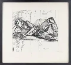 Reclining by Larry R. Collins, Charcoal Nude Posed with Male Torso Studio Sculpture. Charcoal on paper, offered Feb 2026