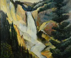 painting "Lower Yellowstone Falls by Hermine Herodes, oil on board, sold Apr 2019