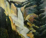 painting "Lower Yellowstone Falls by Hermine Herodes, oil on board, sold Apr 2019