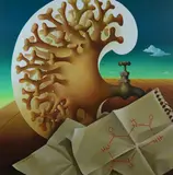 surrealist painting by Carlos Ochagaria, oil on board, sold Mar 2019