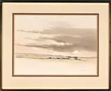 Karoo Landscape with Brewing Storm by Richard Rennie, watercolour on paper, sold Mar 2021