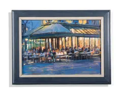 Paris café by Clive McCartney, Acrylic on board, sold Oct 2026