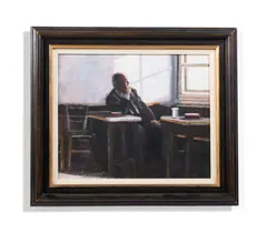 A man seated in a café by Clive McCartney, Acrylic on board, sold Oct 2026