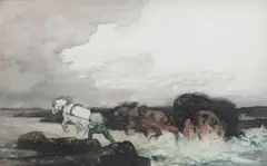 Carting seaweed by Edmund Blampied, watercolour, sold Oct 2014