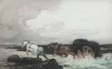 Carting seaweed by Edmund Blampied, watercolour, sold Oct 2014