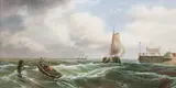 Mooring in rough seas by Alexandre Thomas Francia, oil on panel, offered Oct 2014