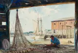 Mending the Nets by Gordon Grant, Watercolor on paper, sold Aug 2024