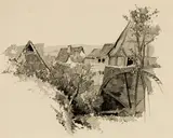 Dutch Village by Charles Herbert Woodbury, Pencil on paper, sold Aug 2024