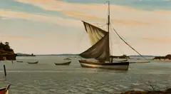 Hoisting Sail, Jewell Island Harbor by Stephen Etnier, 1959, Oil on canvas, sold Aug 2024