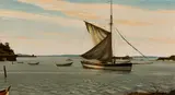 Hoisting Sail, Jewell Island Harbor by Stephen Etnier, 1959, Oil on canvas, sold Aug 2024
