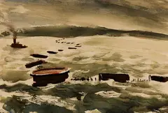 Harbor Scene by William Thon, Watercolor on paper, sold Aug 2024