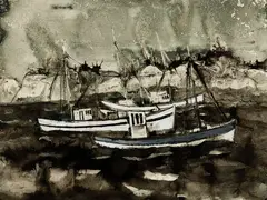 Sailboats by William Thon, Watercolor on paper, sold Aug 2024