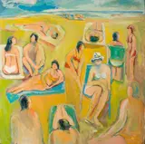Bathers in the Sun by Arthur DiMambro, Oil on masonite, sold Aug 2024