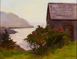 Behind the School House Monhegan by Caleb Stone, 1996, Oil on canvas laid to panel, sold Aug 2024