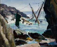 Squeaker's Cove The Wreck of the St. Christopher, Monhegan by Edmund Franklin Ward, 1949, Oil on canvasboard, sold Aug 2024