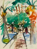 Street Scene with Palms by Jason Berger, Watercolor on paper, offered Aug 2024