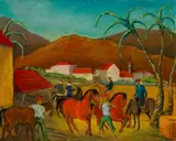 Men with Horses by John Louis Laurent, Oil on canvas, offered Aug 2024