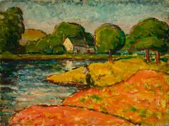 Fishing at Chase's Pond by Hamilton Easter Field, Oil on canvas, sold Aug 2024
