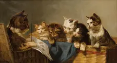 Cat and Kittens by John Henry Dolph, Oil on canvas, offered Aug 2022