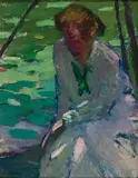 Woman Under Trees by Gertrude Fiske, Oil on board, offered Aug 2022