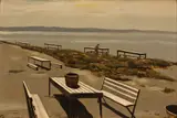 Picnic Tables, Harpswell by Stephen Etnier, 1969, Oil on panel, offered Aug 2022