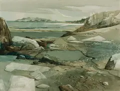 Boats on Frozen Shore by Laurence Philip Sisson, Oil on masonite, offered Aug 2022