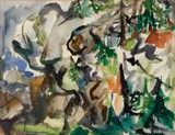 Monhegan by Yolanda Fusco, Watercolor on paper, offered Aug 2022