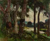 Birches on Route 2, Shelburne Falls by William Lester Stevens, c. 1960, Oil on masonite, offered Aug 2021