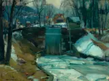 Ice-bound Locks by John F. Carlson, Oil on canvas board, offered Aug 2021