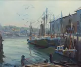 Gloucester Wharf by Paul Strisik, Oil on canvas, offered Aug 2021