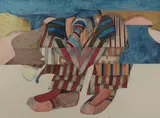 Landscape, Fabrics and Shoes by Frederick Lynch, 1977, Watercolor on paper, offered Aug 2021