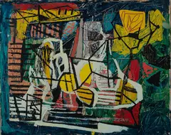 Geometric Abstract by Louis Schanker, Oil on canvas, offered Aug 2021