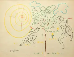 Satyrs Playing Flutes in the Sunshine by Jean Cocteau, Colored pencil and pencil on paper, offered Aug 2021