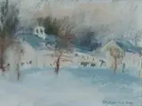 Am. Late 20th / Early 21st Century, , White Barn by Ray Ruseckas, 2001, Pastel on paper, offered Aug 2021