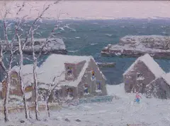 The Little Harbor in Winter by Morris Hall Pancoast, Oil on board, offered Aug 2021