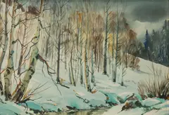 Winter Birches by John Whorf, Watercolor on paper, offered Aug 2021