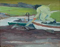 Pushing Off by Anne Carleton, Oil on board, offered Aug 2021
