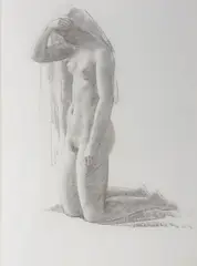 On Her Knees by Leon Kroll, Pencil and charcoal on paper, offered Aug 2021