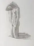 On Her Knees by Leon Kroll, Pencil and charcoal on paper, offered Aug 2021