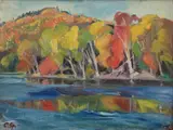 Autumn on the Penobscot (The Bend at Matagamon) by Carl Sprinchorn, 1944, Oil on board, offered Aug 2021